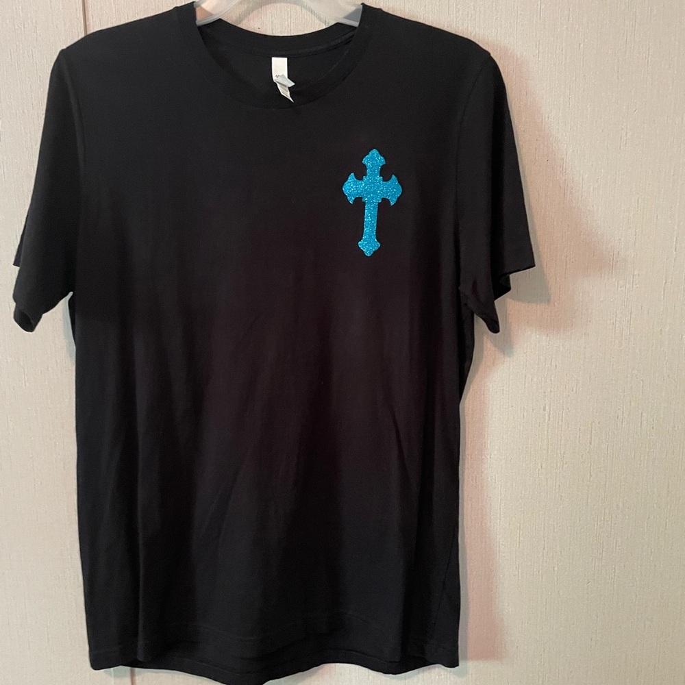 Men’s Black T-Shirt with Blue Cross Design